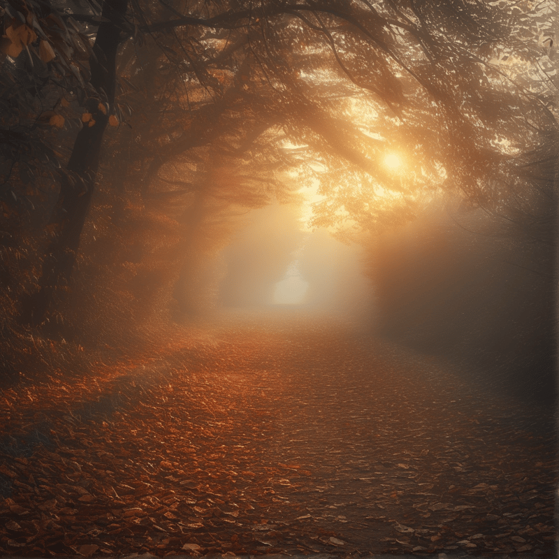 Sunlit Misty Autumn Path