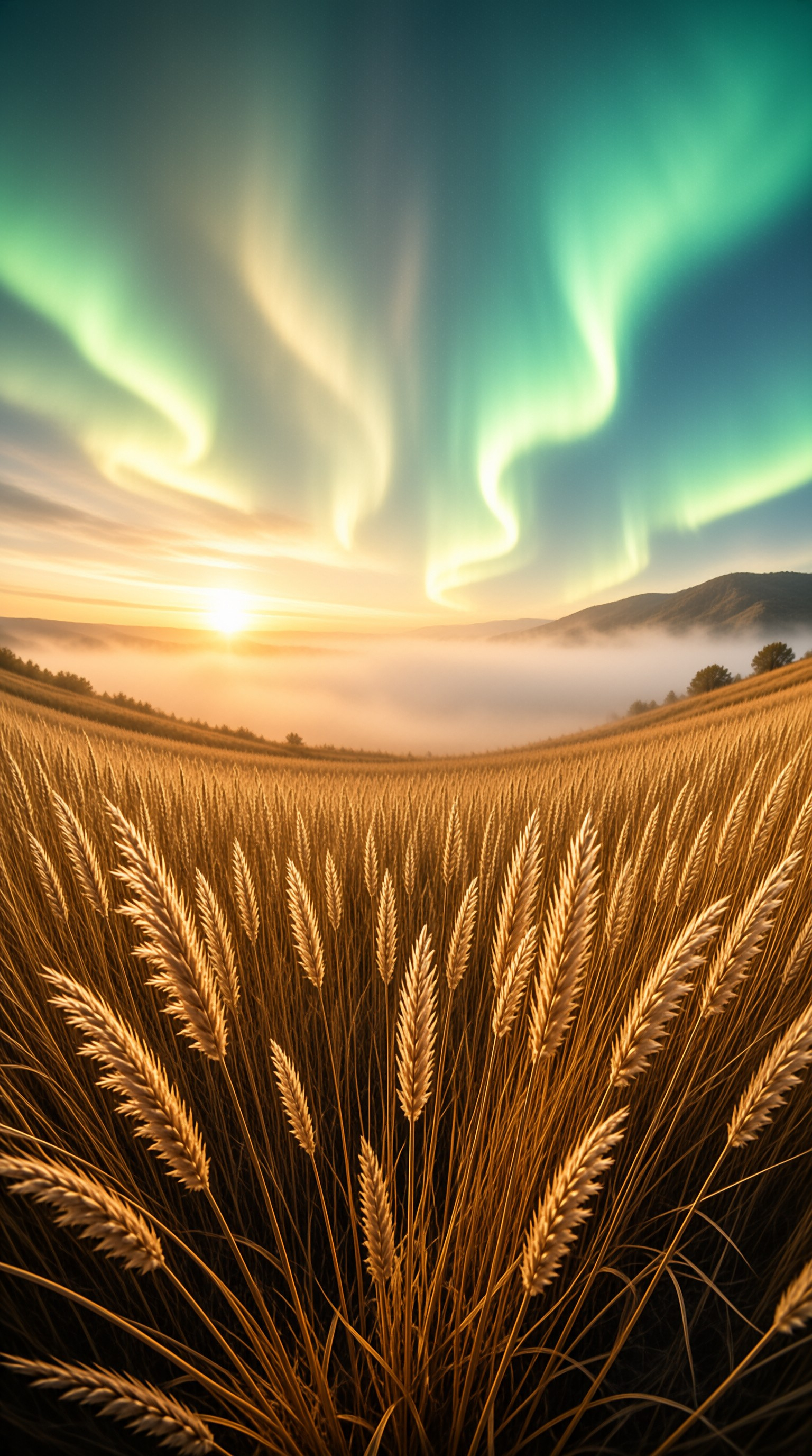 Golden Wheat Under Aurora
