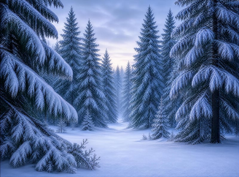 Snowy Pine Forest in Winter