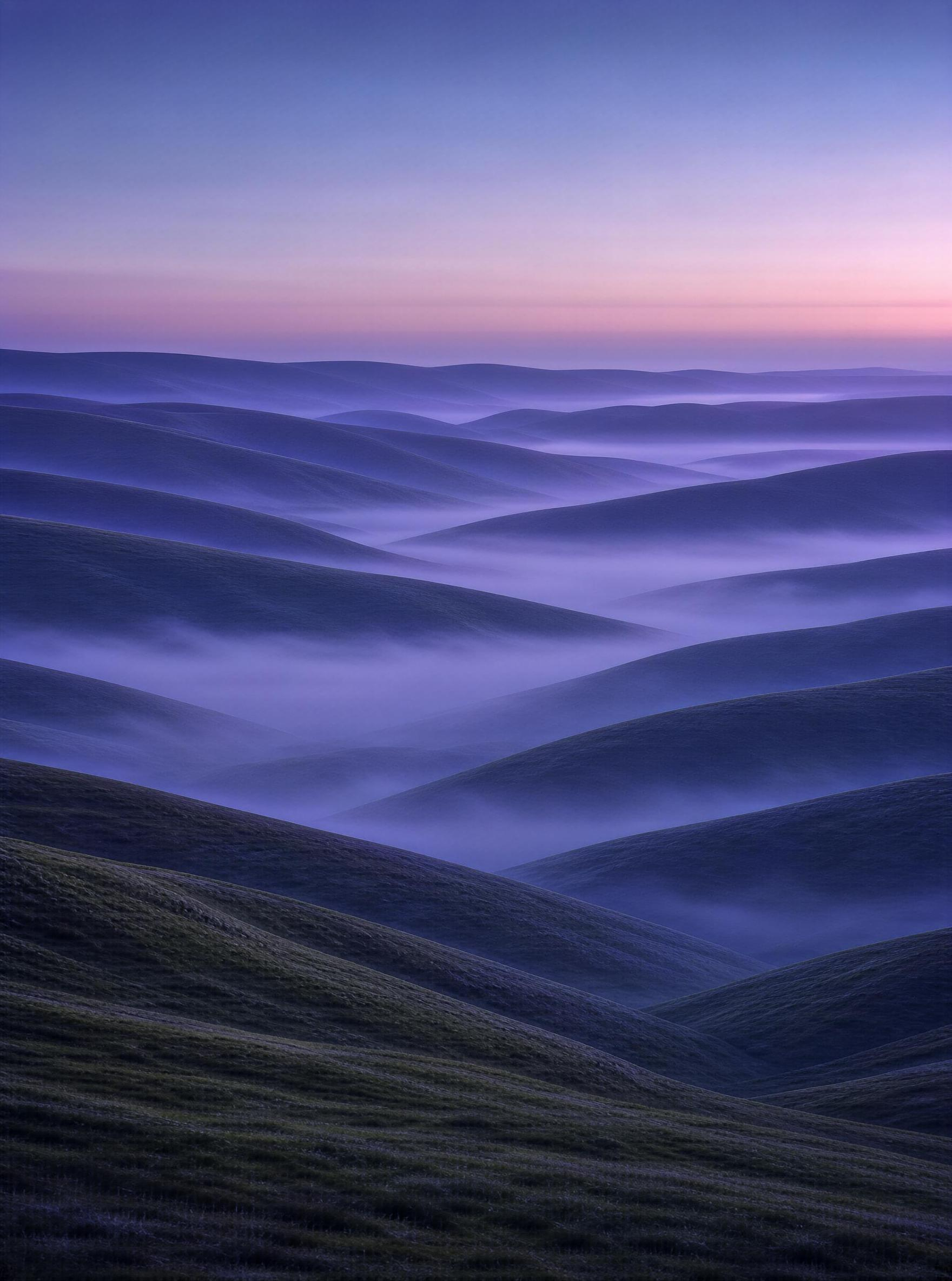 Misty Rolling Hills at Dusk