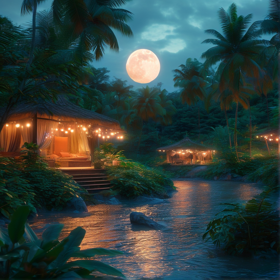 Moonlit Tropical River Scene