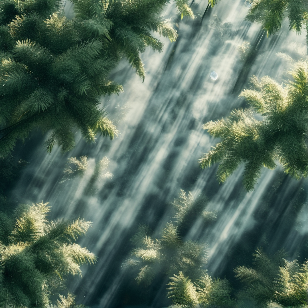 Sunbeams in a Misty Forest