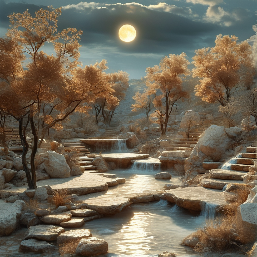 Moonlit Stone Stream Valley