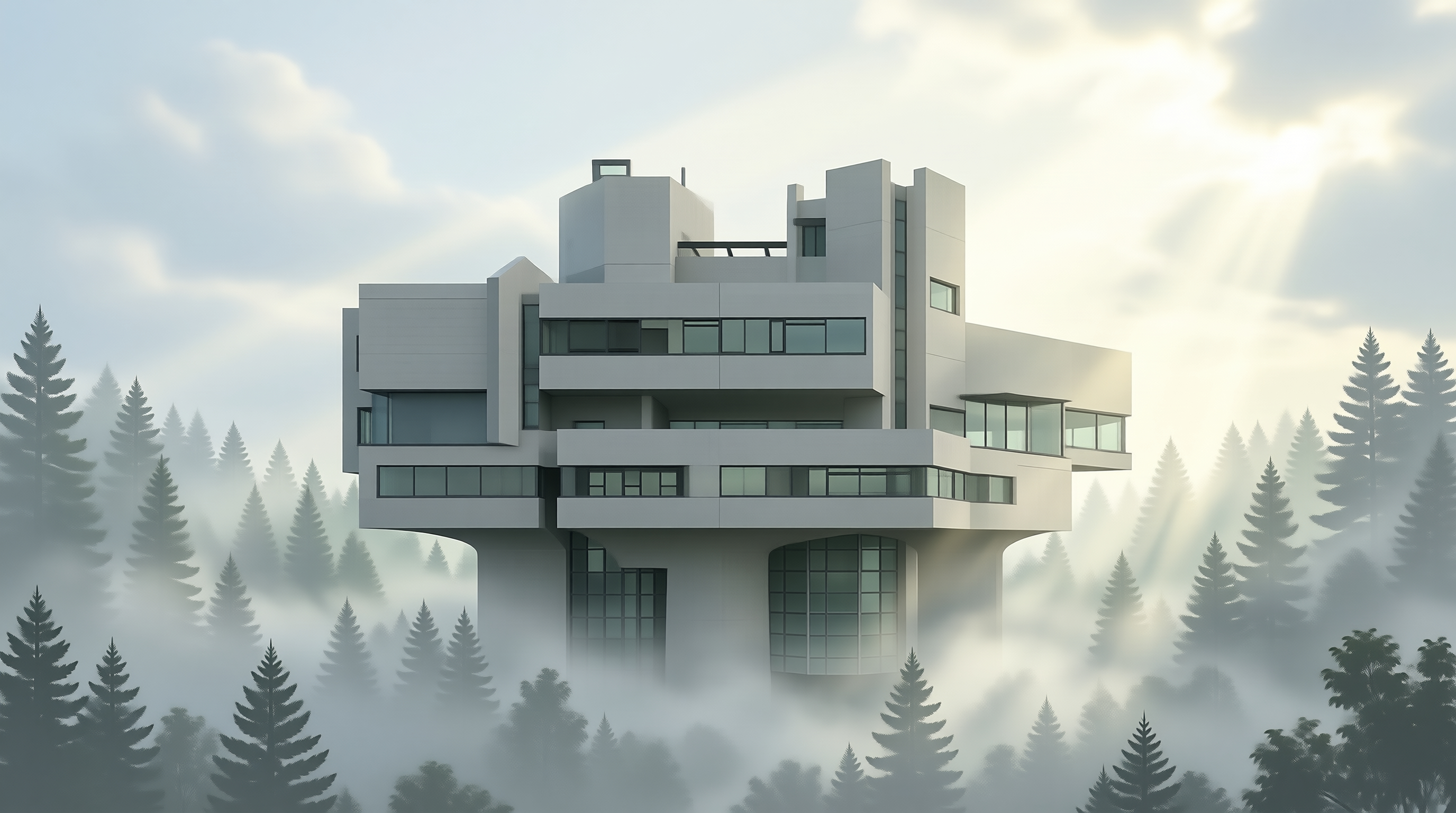 Futuristic Building in Fog