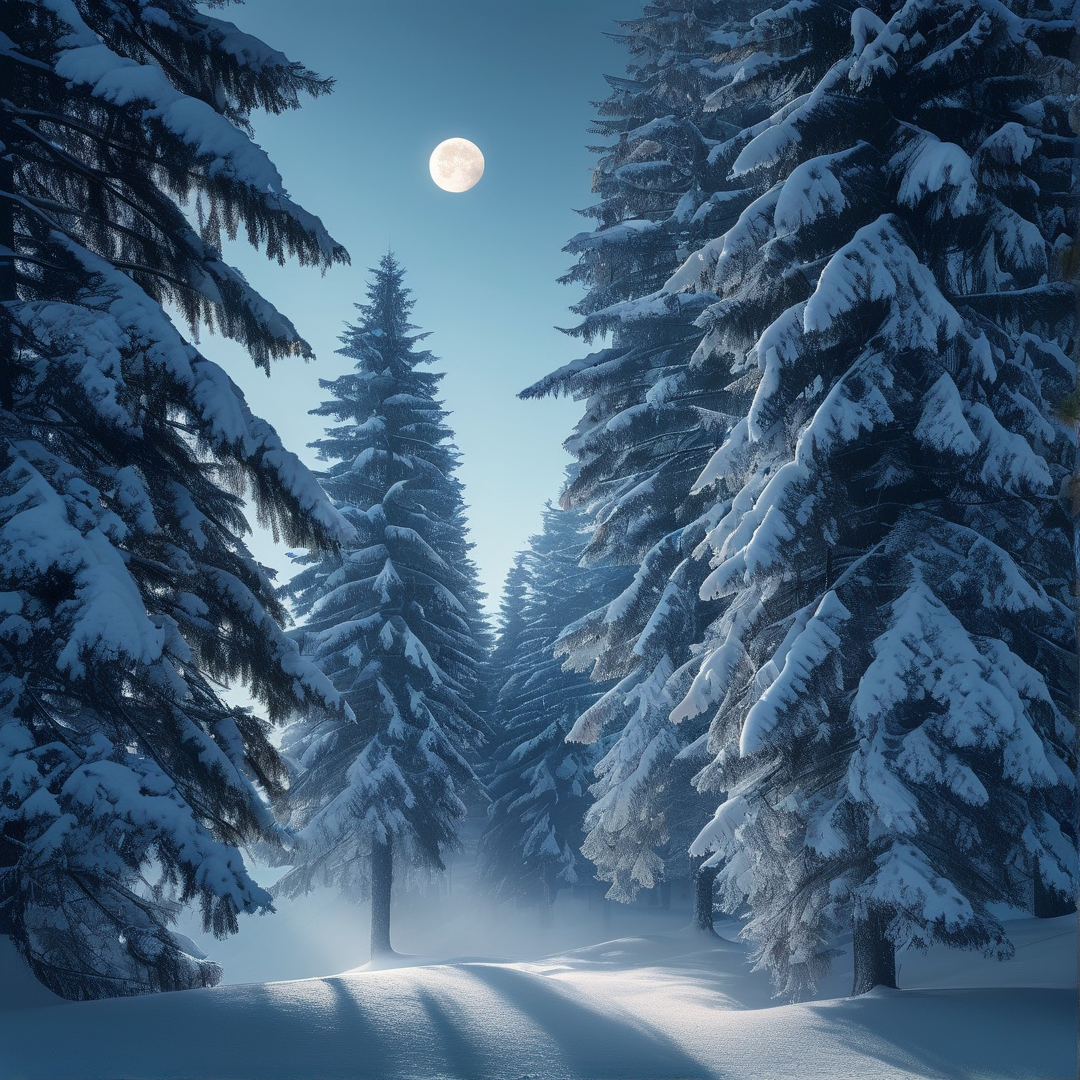 Moonlit Snowy Forest