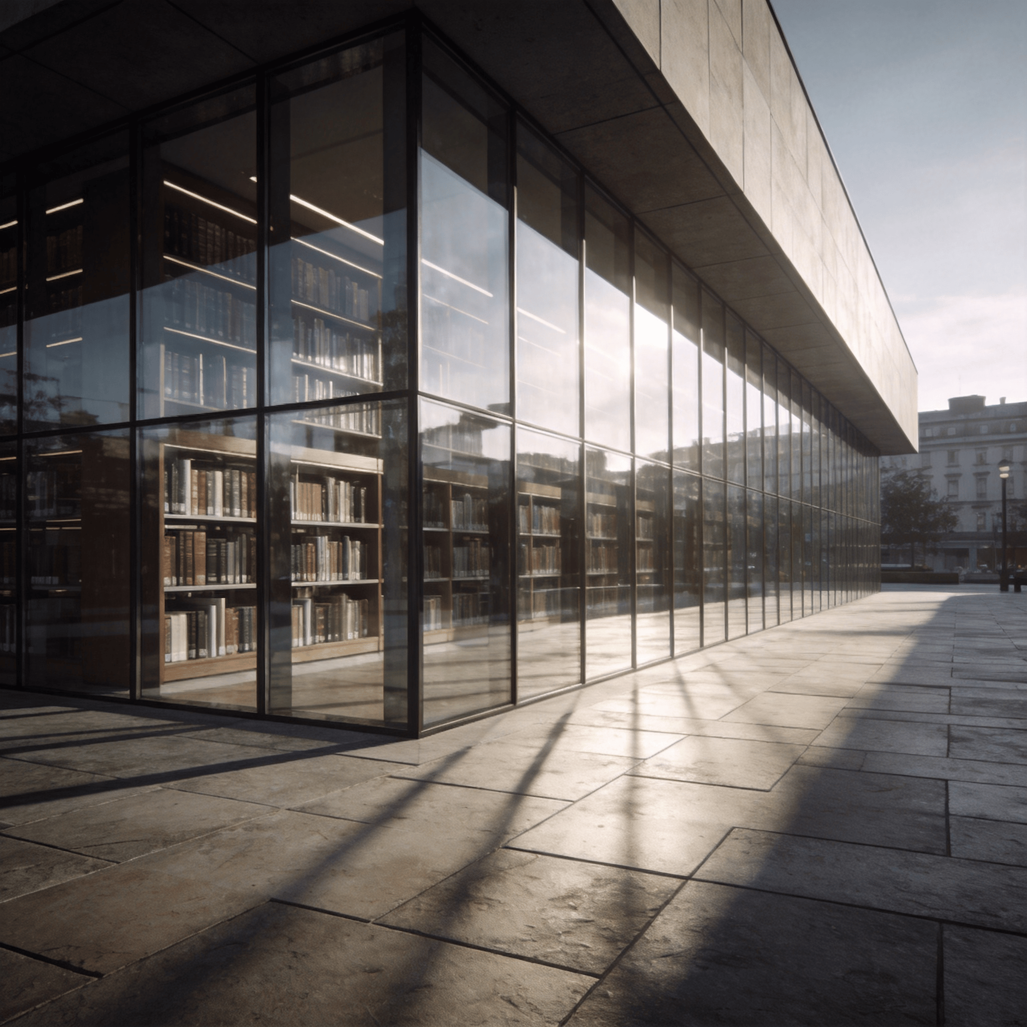 Library with Glass Curtain Wall — Urban Plaza