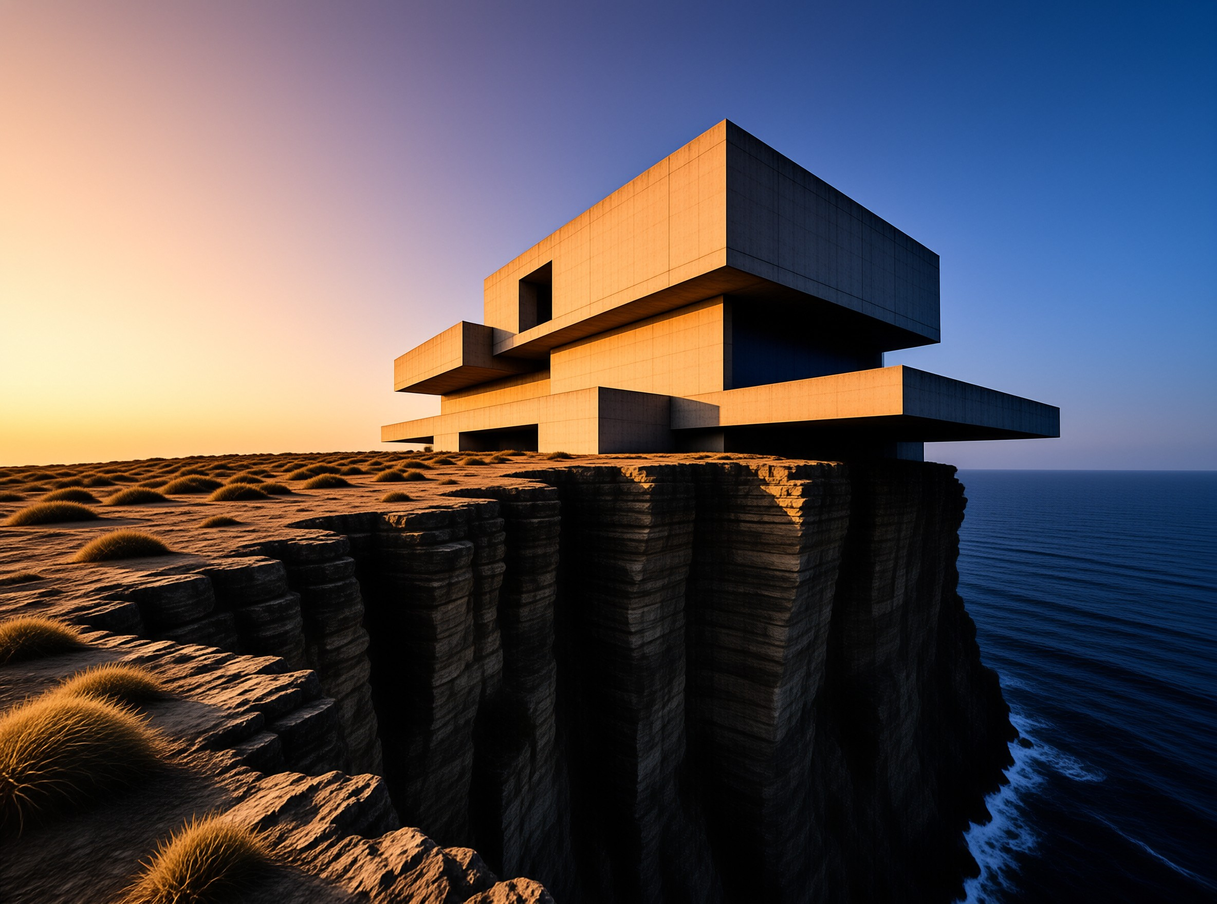 Concrete Pavilion on the Coastal Cliff