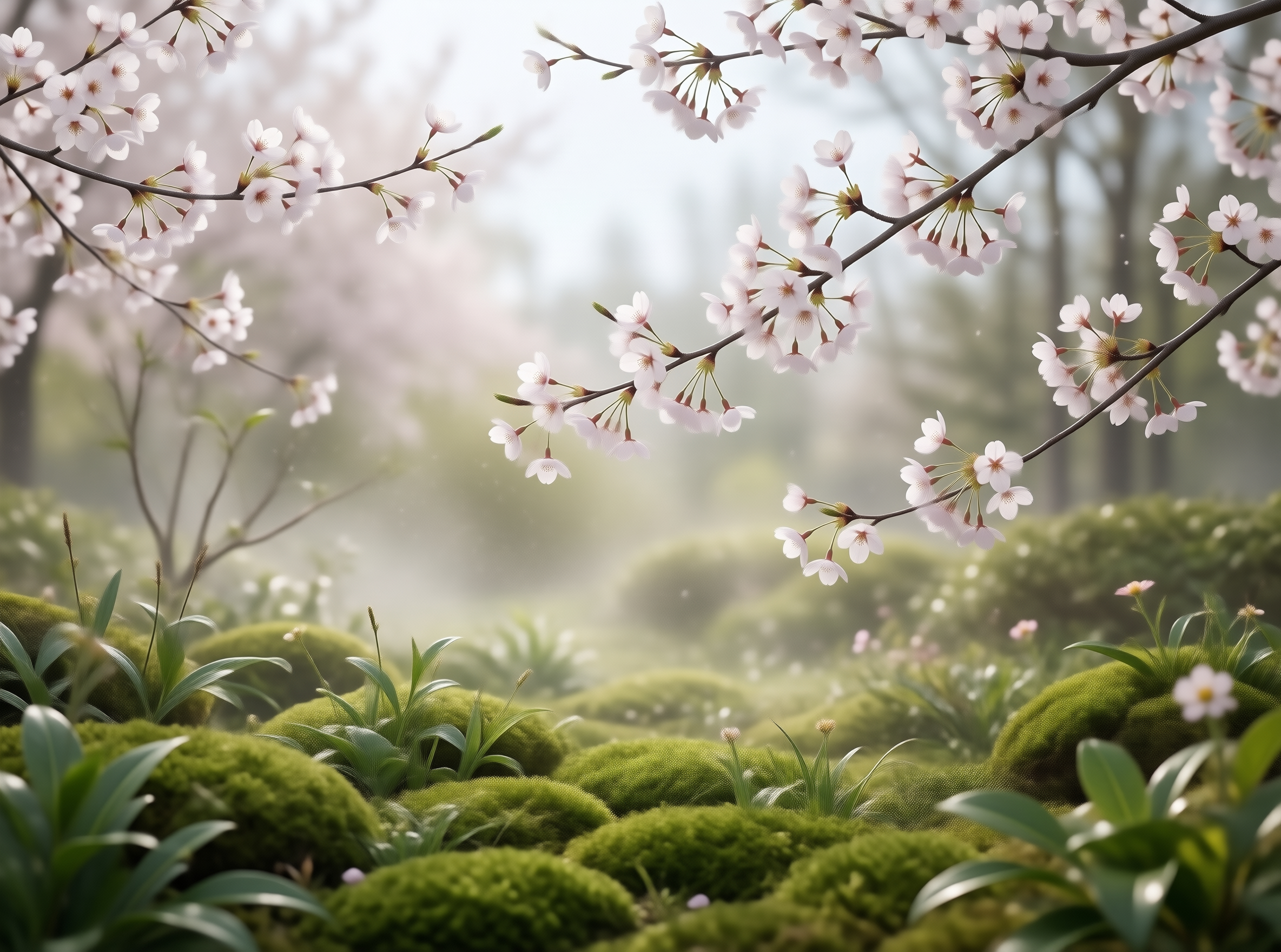 Misty Cherry Blossom Garden