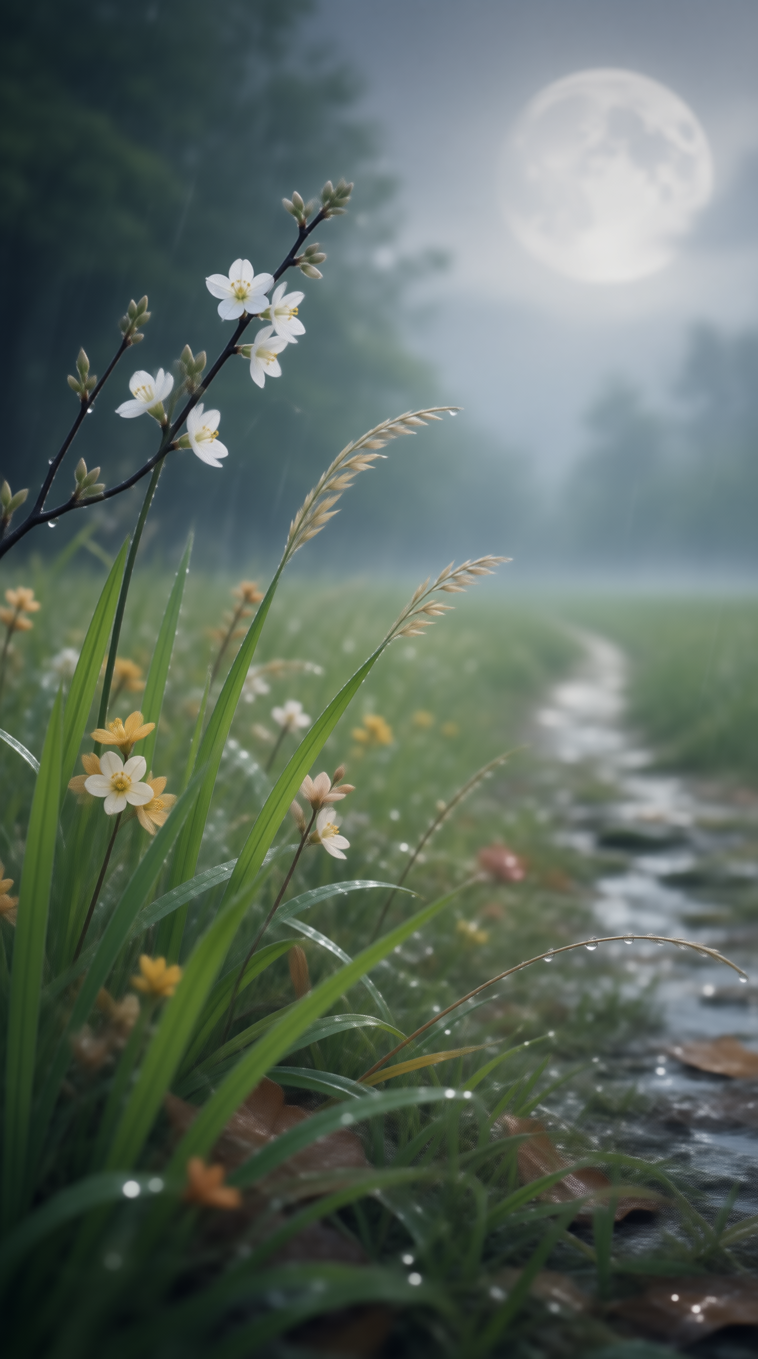 Misty Moonlit Wildflowers