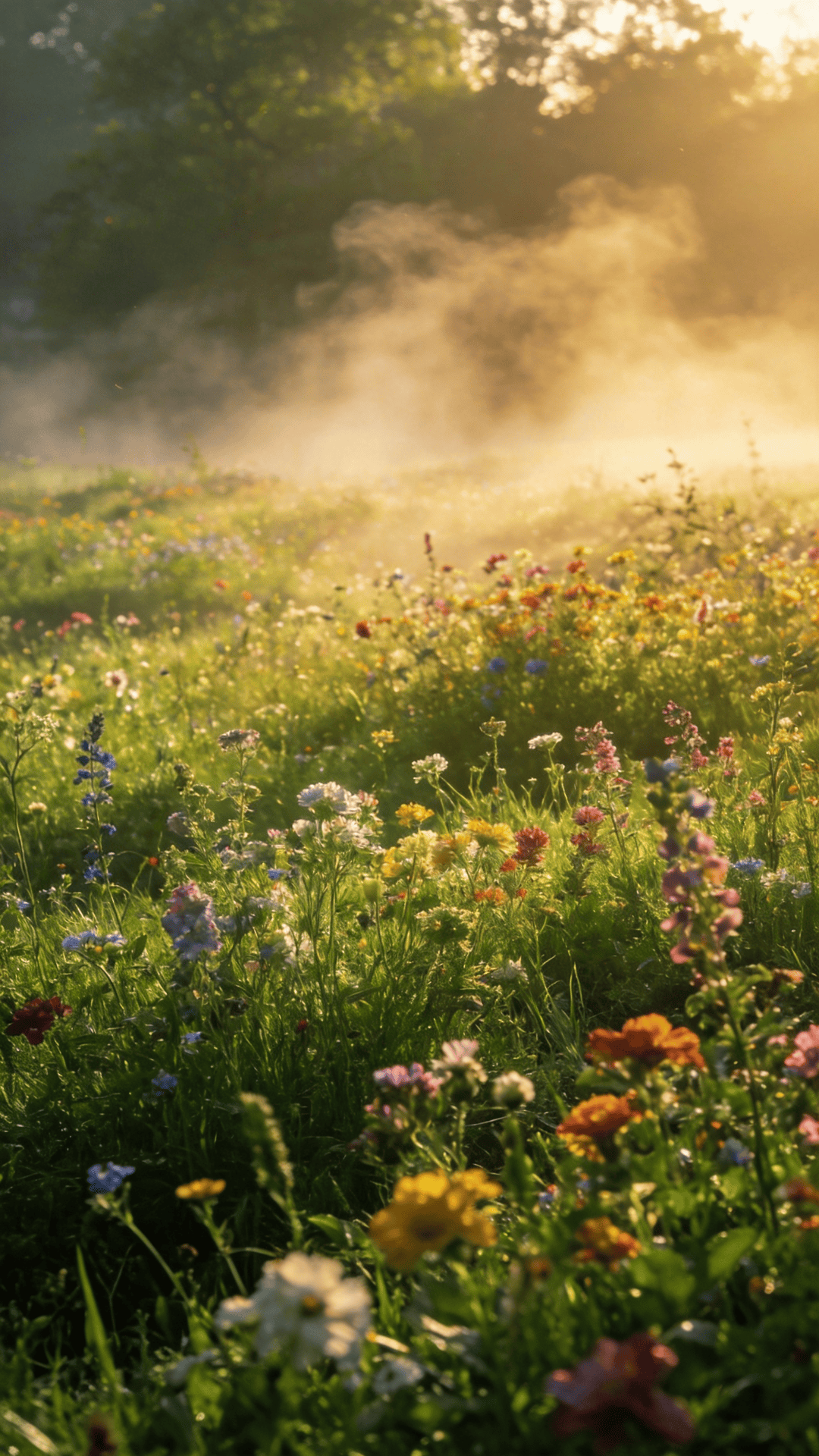 Wildflower Meadow in Morning Mist