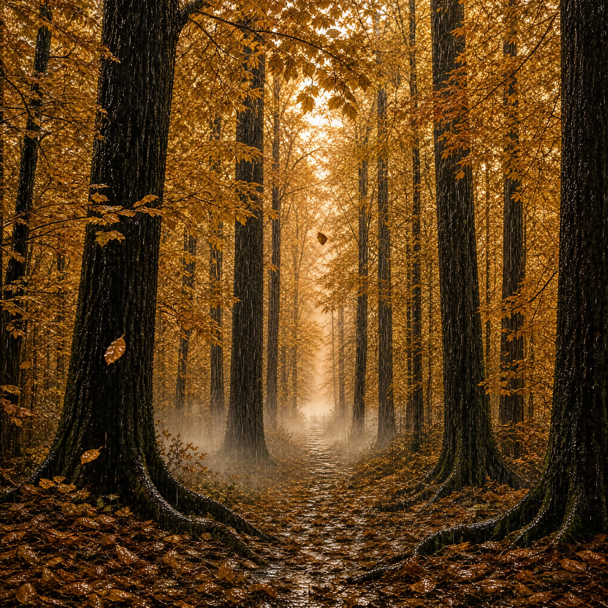 Golden Autumn Forest Path