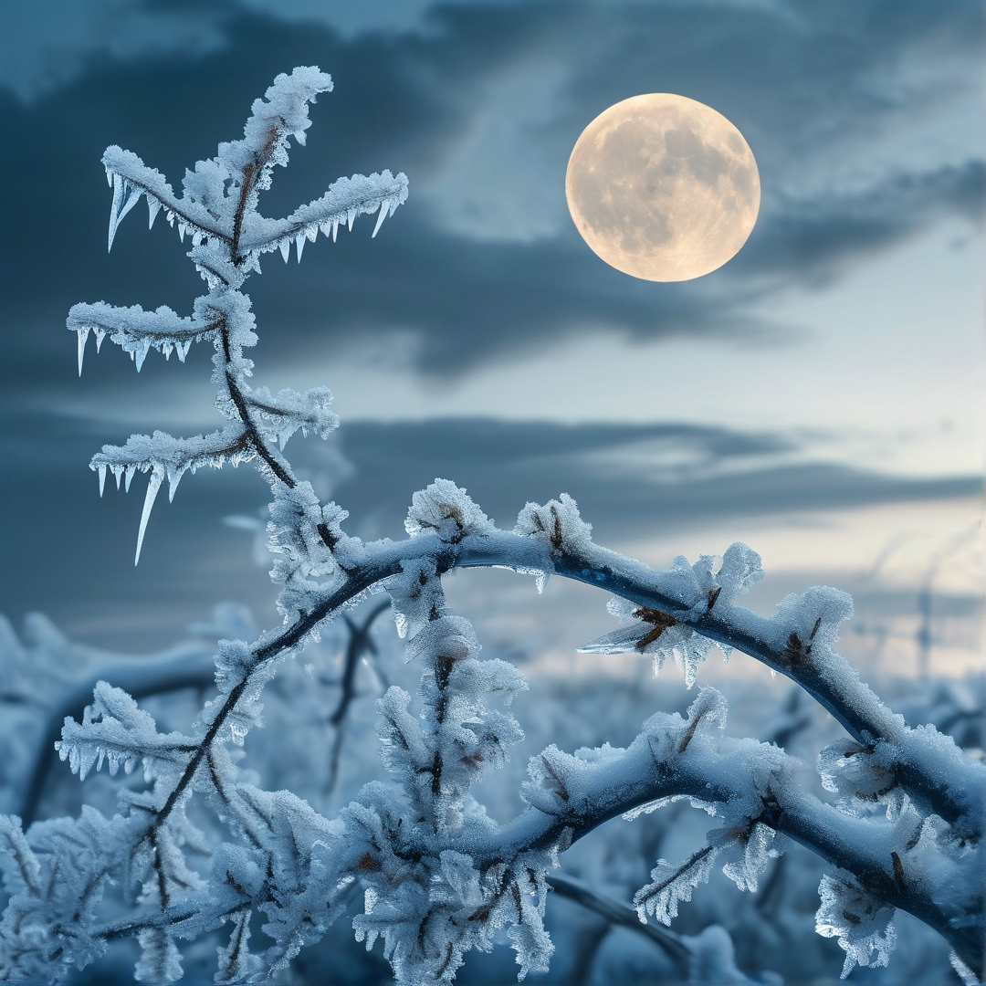 Frosted Branches and Moon