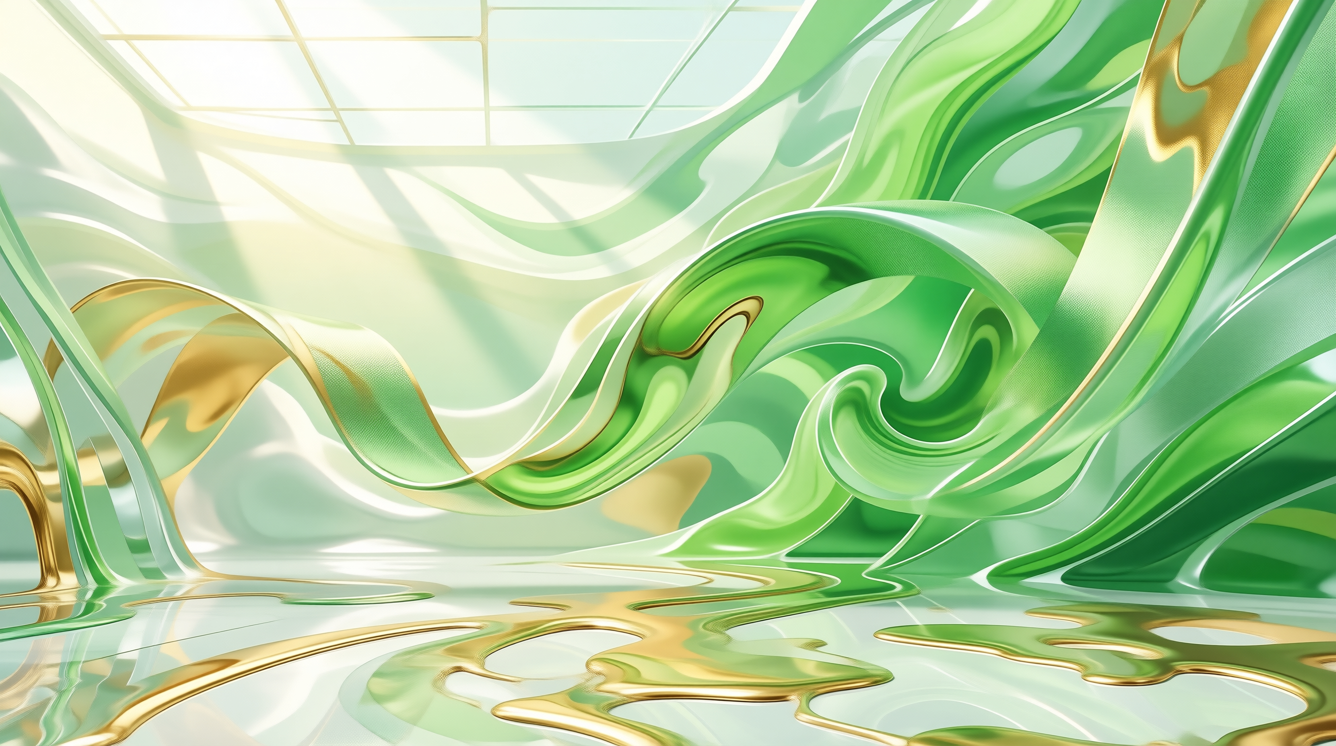 Green and Gold Fluid Abstract