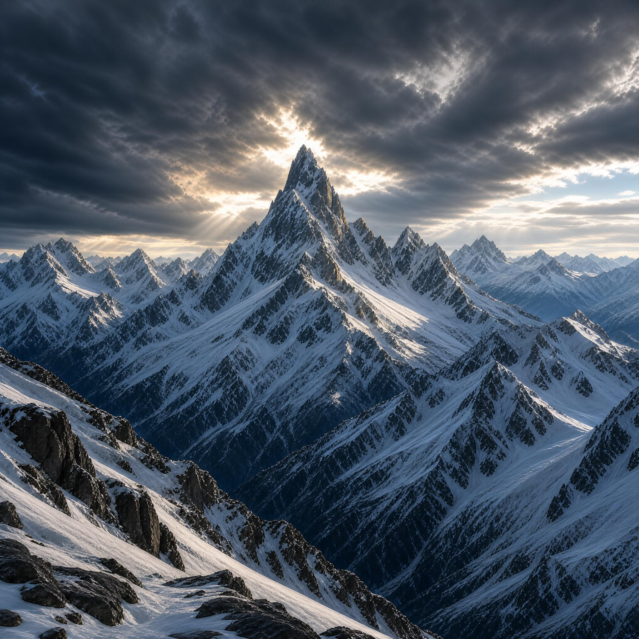 Sunlit Snowy Mountain Peak