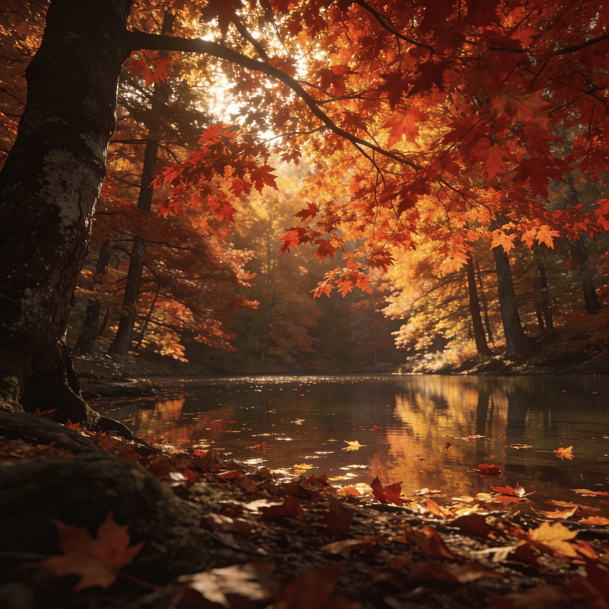 Autumn Forest Reflected in Still Water