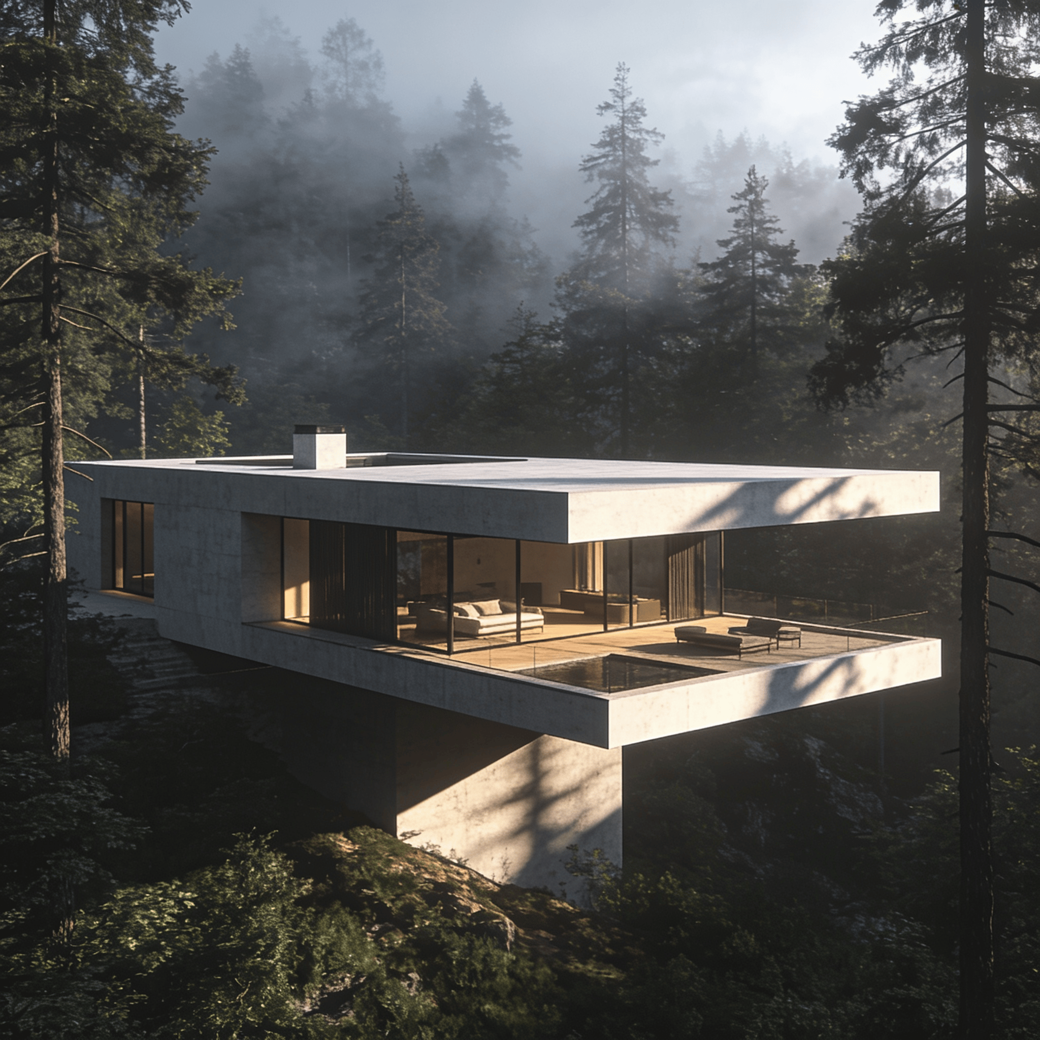 Villa with Floating Cantilever — Misty Forest