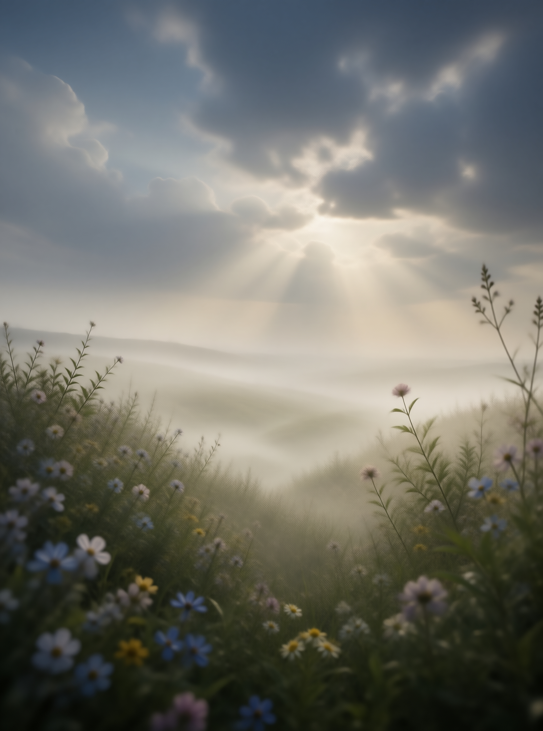 Sunrise Over Misty Field