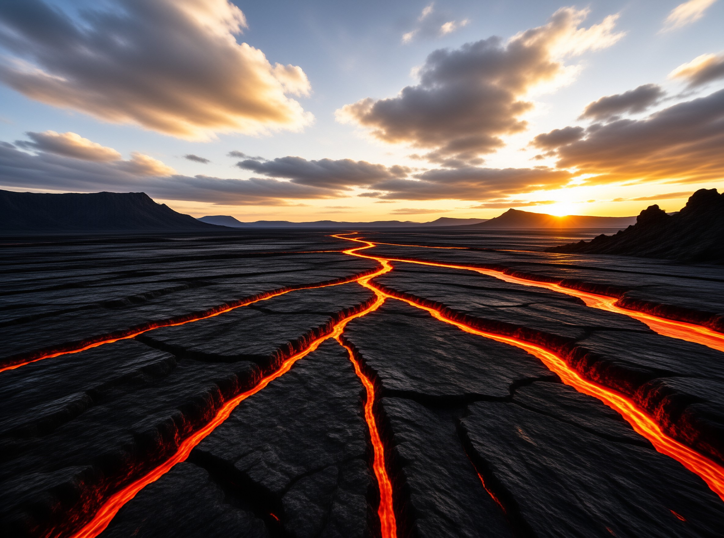 Flowing Lava at Sunset