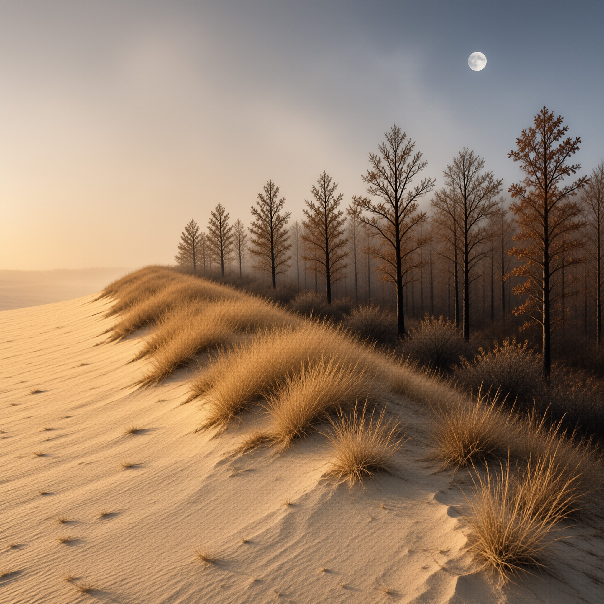 Misty Landscape with Moon