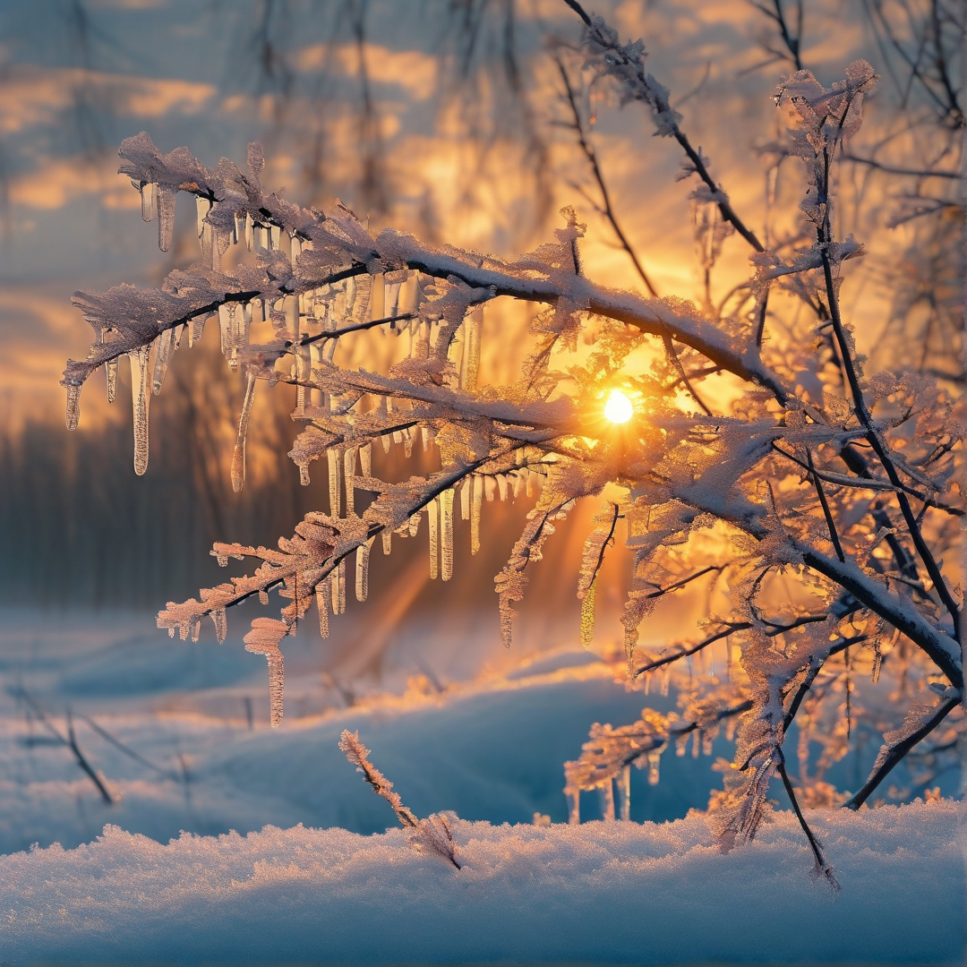 Frozen Branches at Sunrise