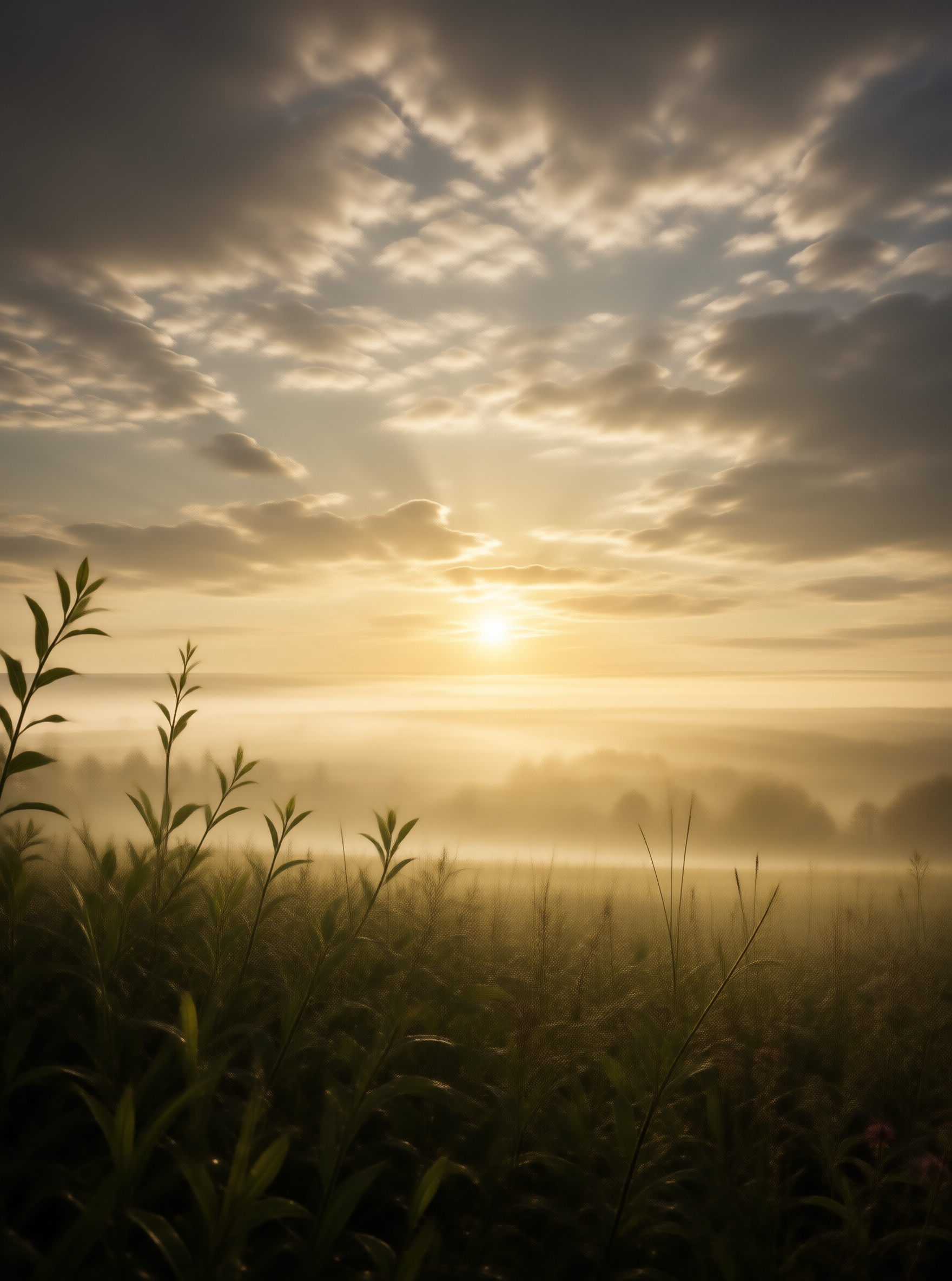 Sunrise Over Misty Fields