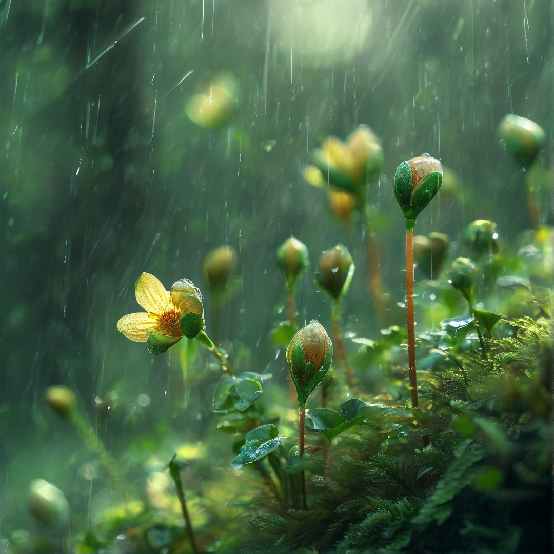 Tiny Flowers in Rain