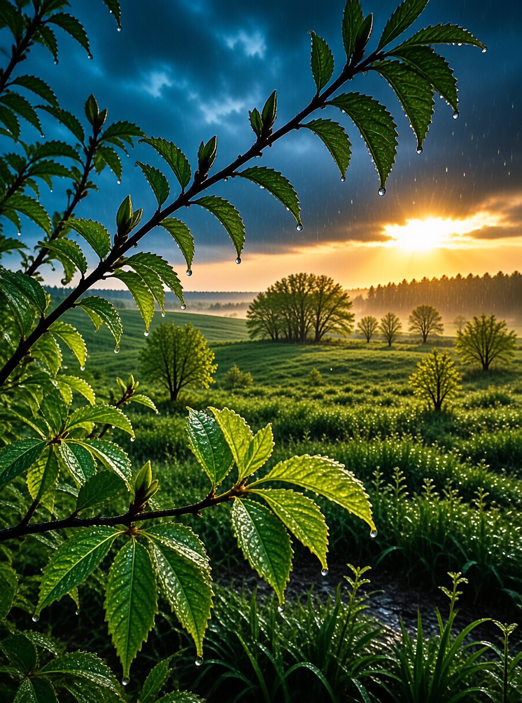 Fresh Tea Leaves at Sunset