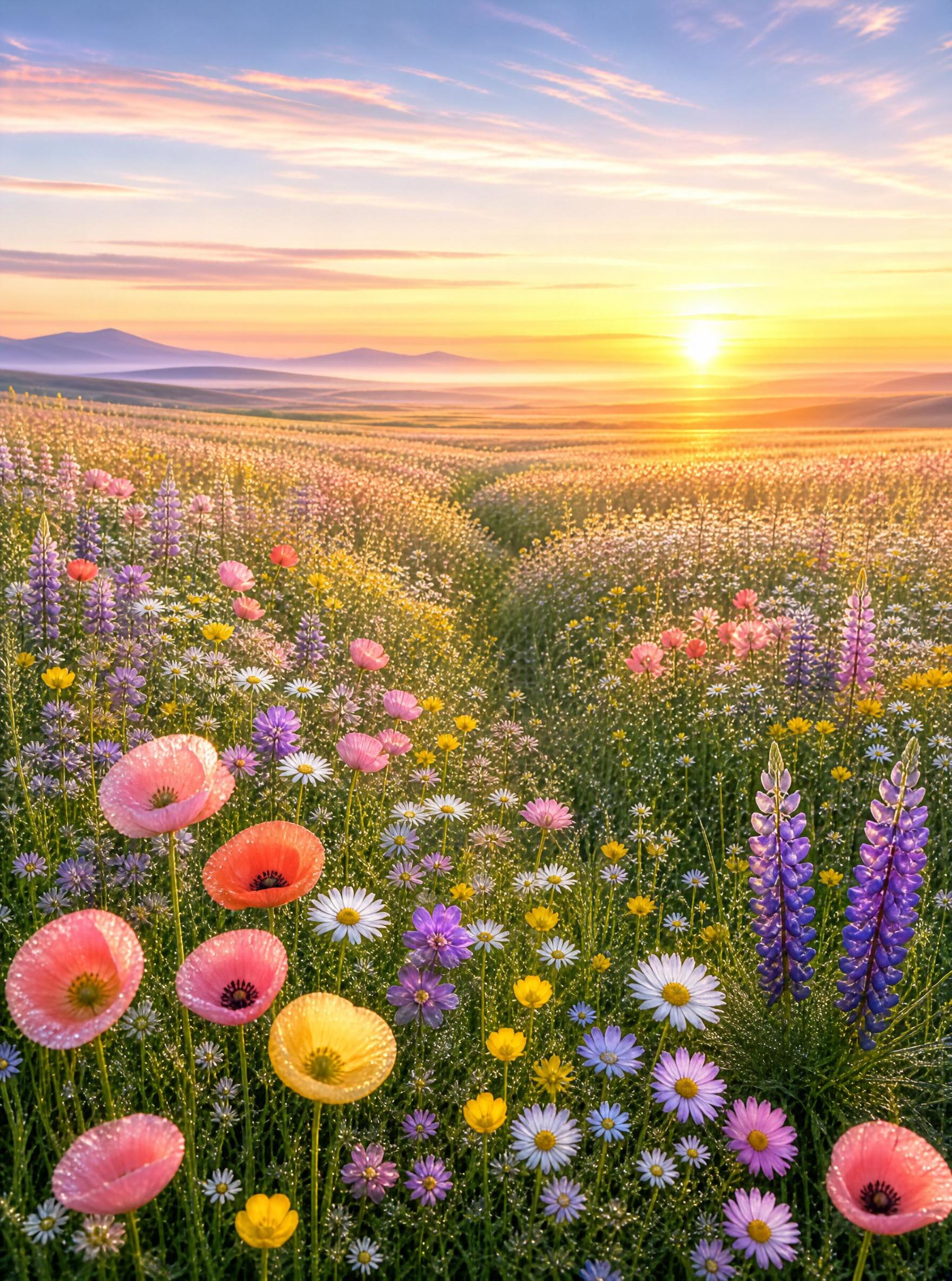Wildflower Meadow at Golden Sunset