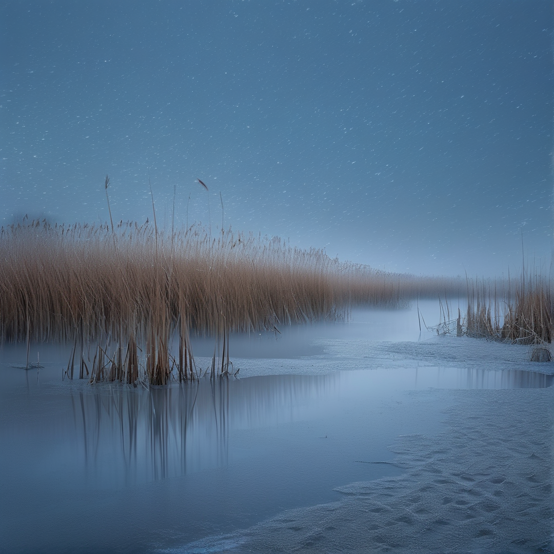 Winter Reeds and Icy Water