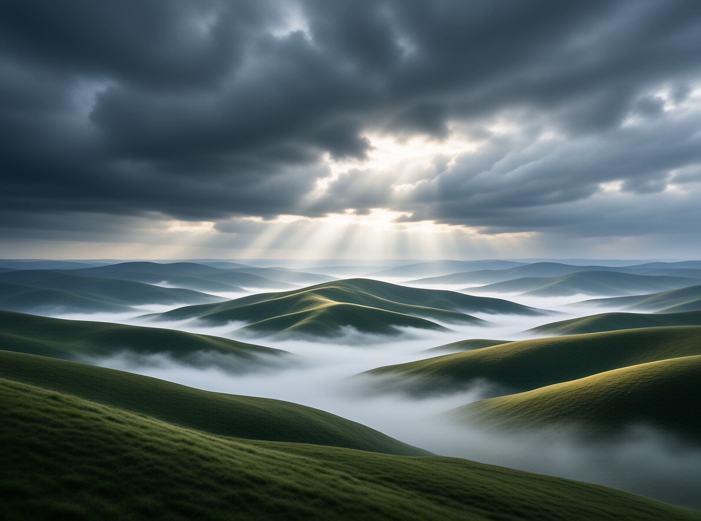 Sunbeams Over Misty Hills