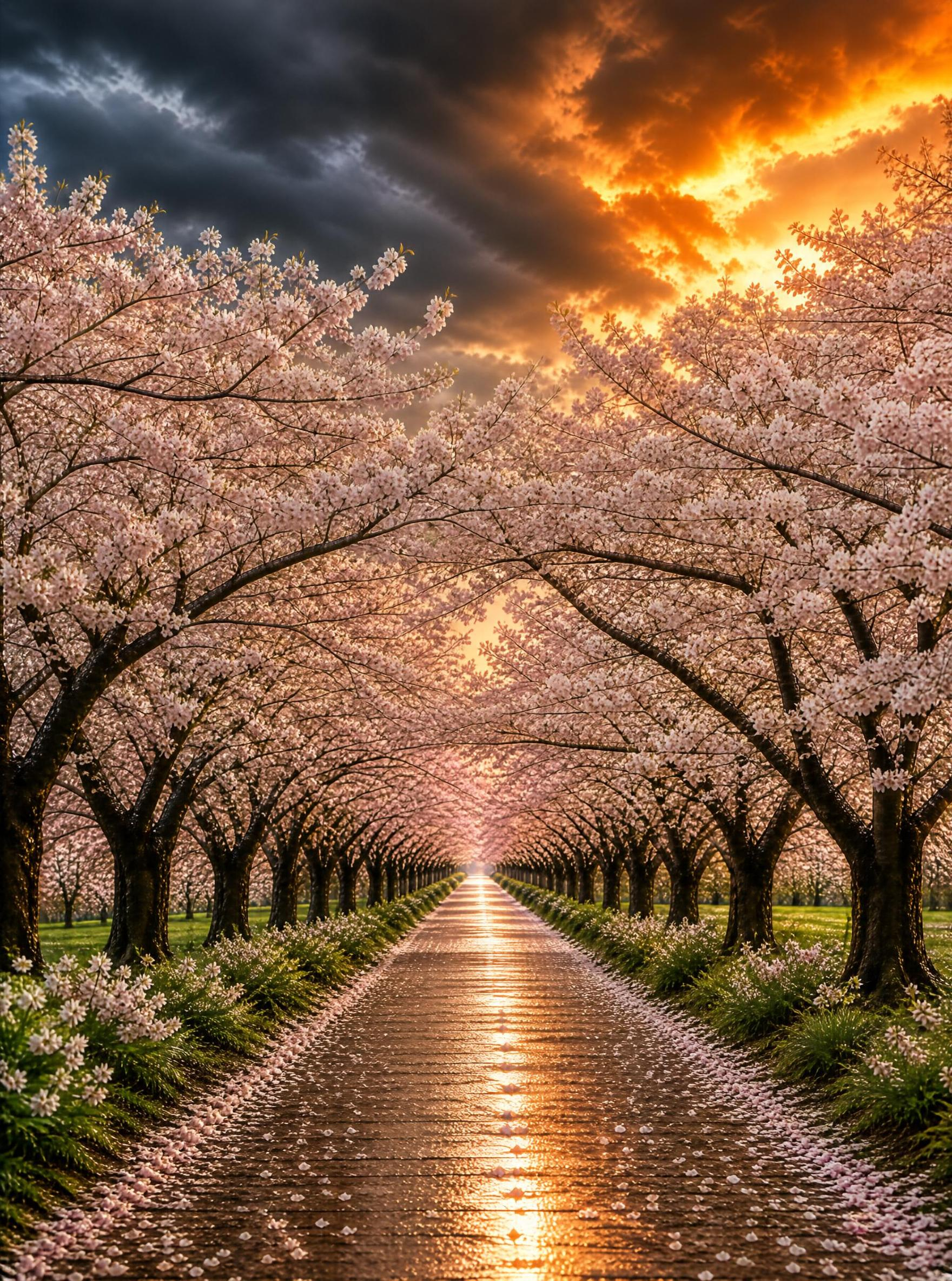Cherry Blossom Tunnel at Sunset