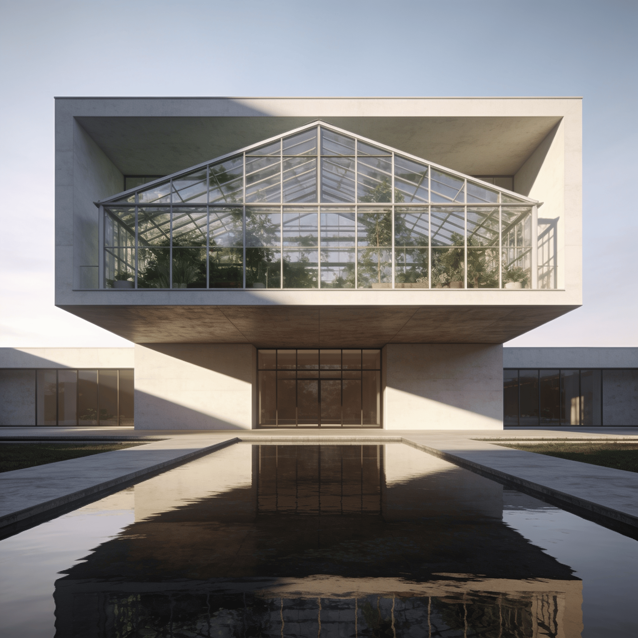 Greenhouse with Floating Cantilever — Reflecting Pool