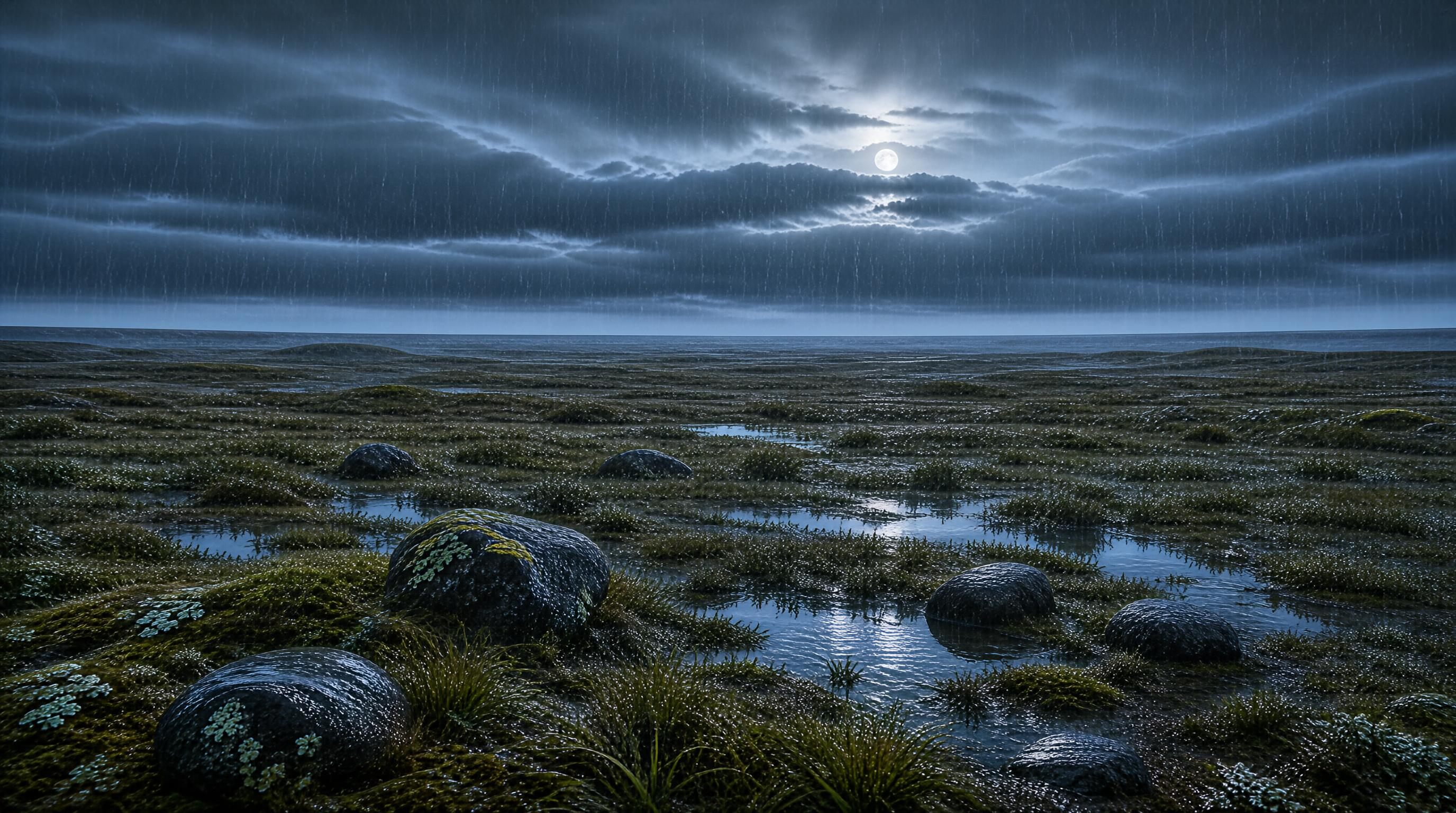 Moonlit Rainy Coastal Marsh