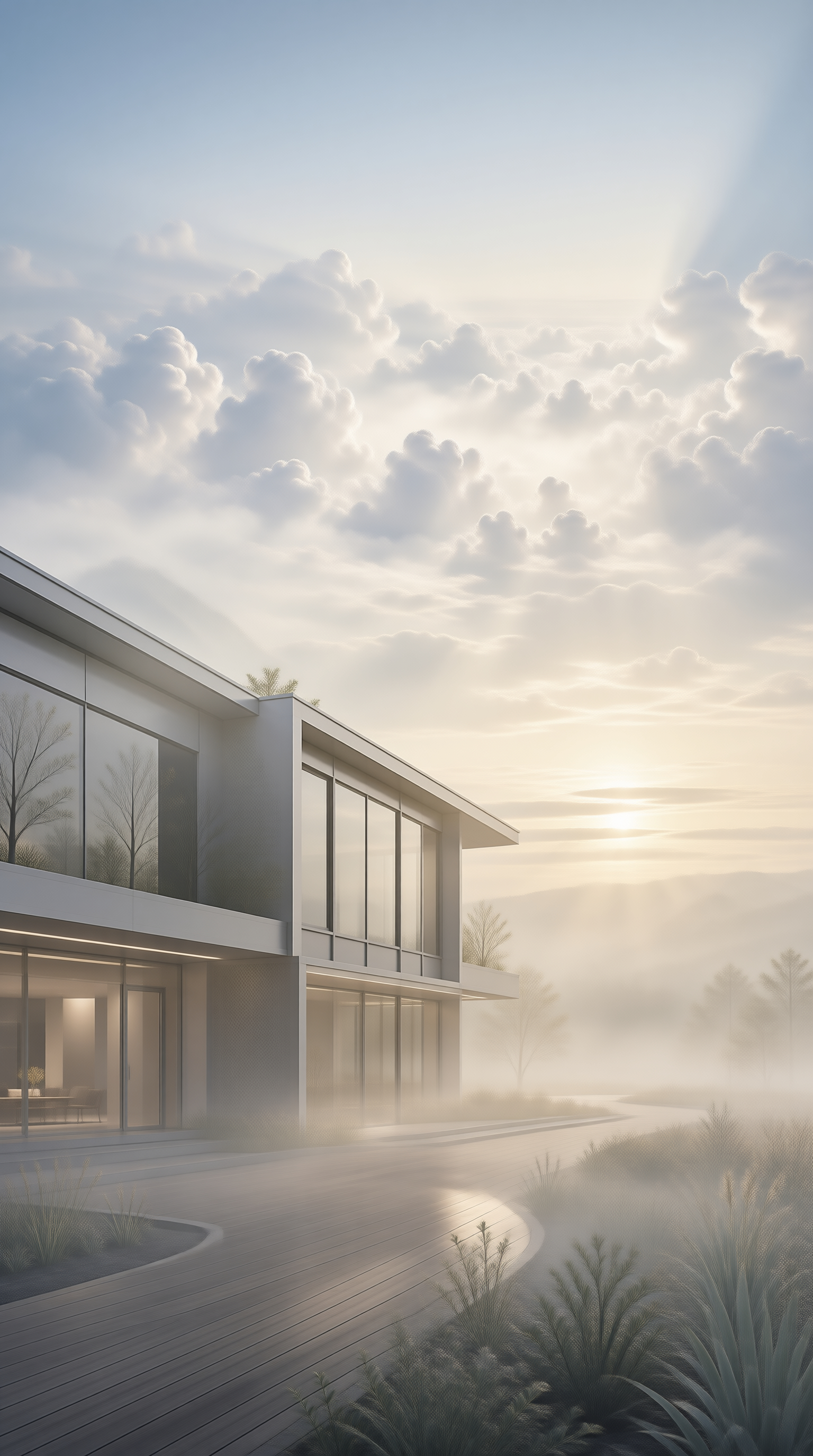 Minimalist Home in Morning Fog