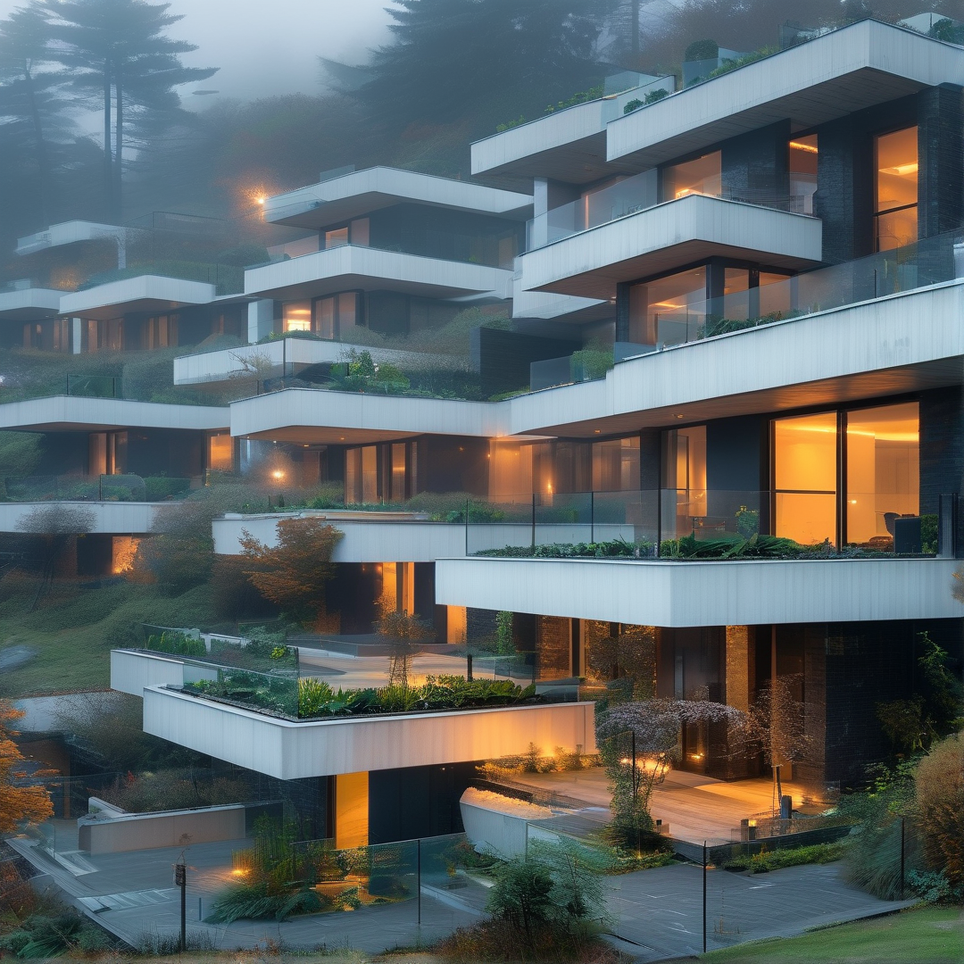 Modern Hillside House in Fog