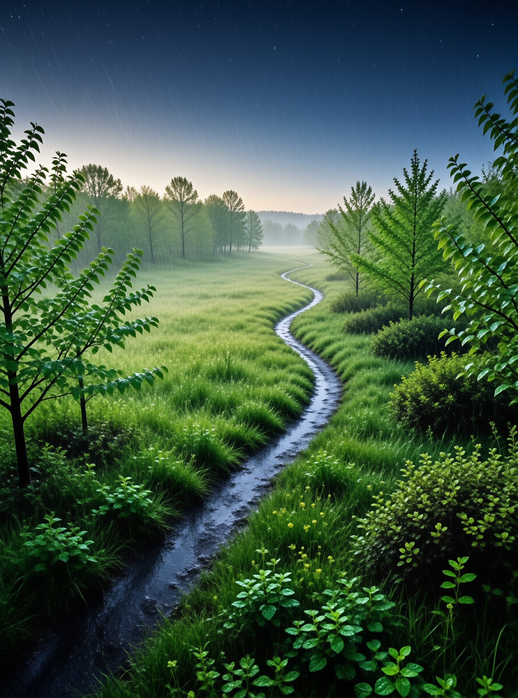 Winding Path in Misty Meadow