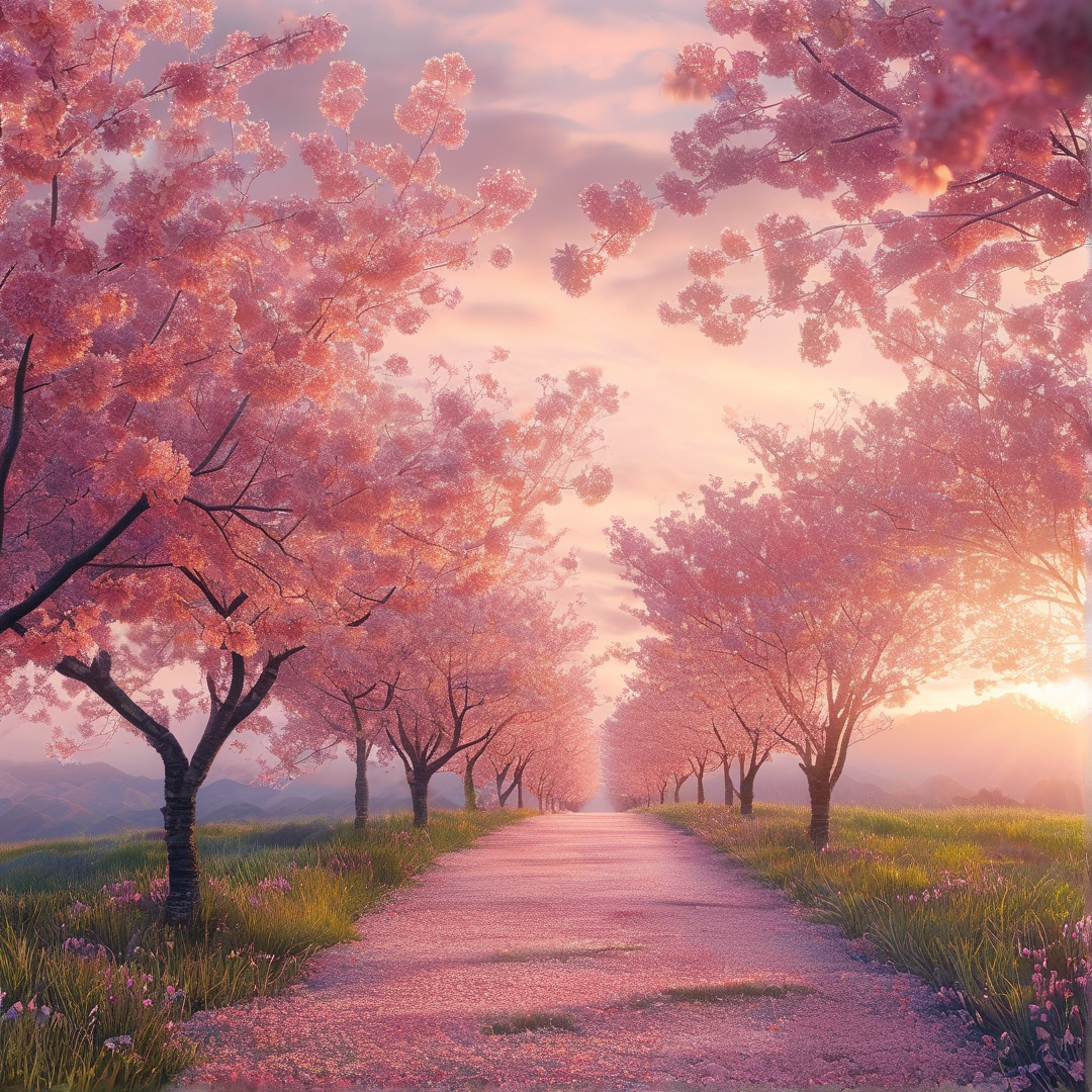 Cherry Blossom Path at Dawn