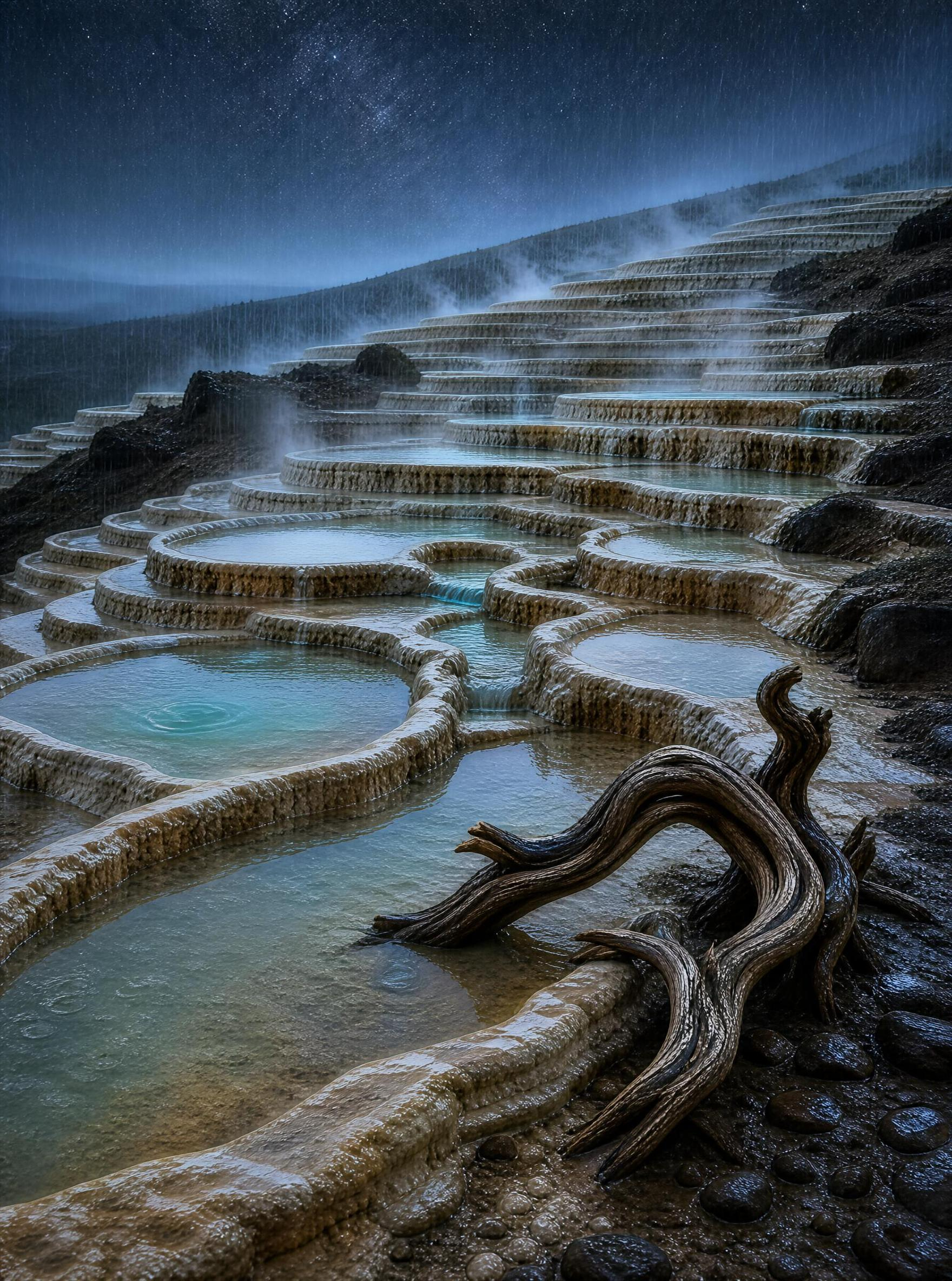 Starlit Terraced Hot Springs