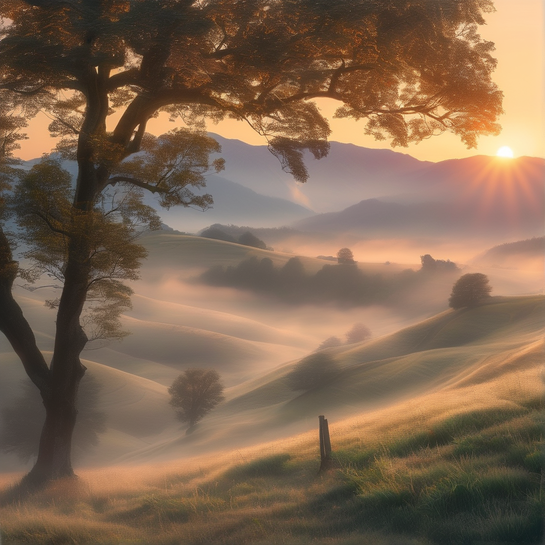 Sunrise Over Misty Hills