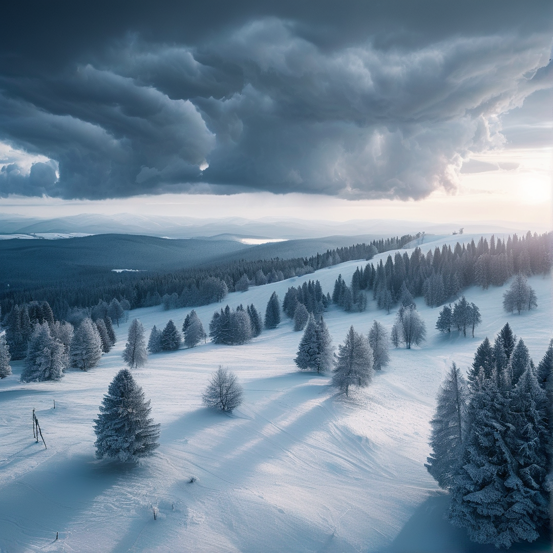 Frozen Forest and Stormy Sky