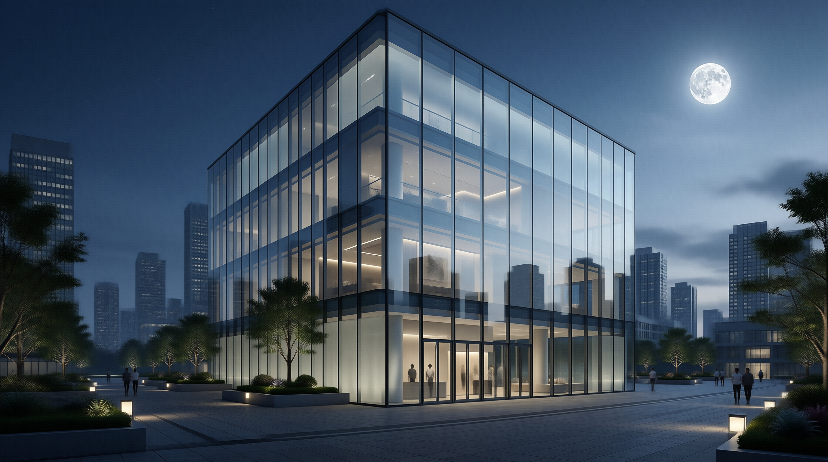 Modern Glass Building at Night