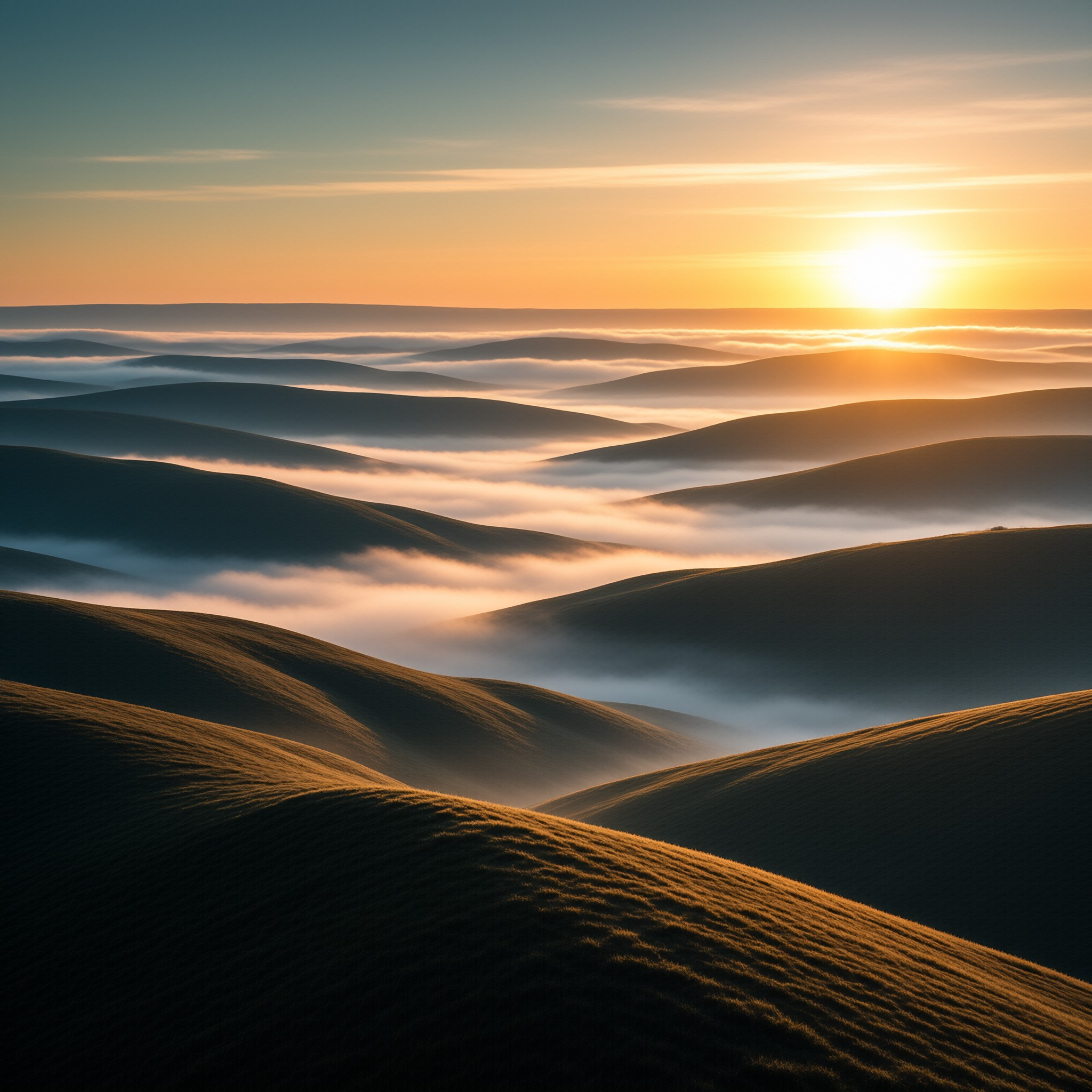 Sunrise Over Misty Hills