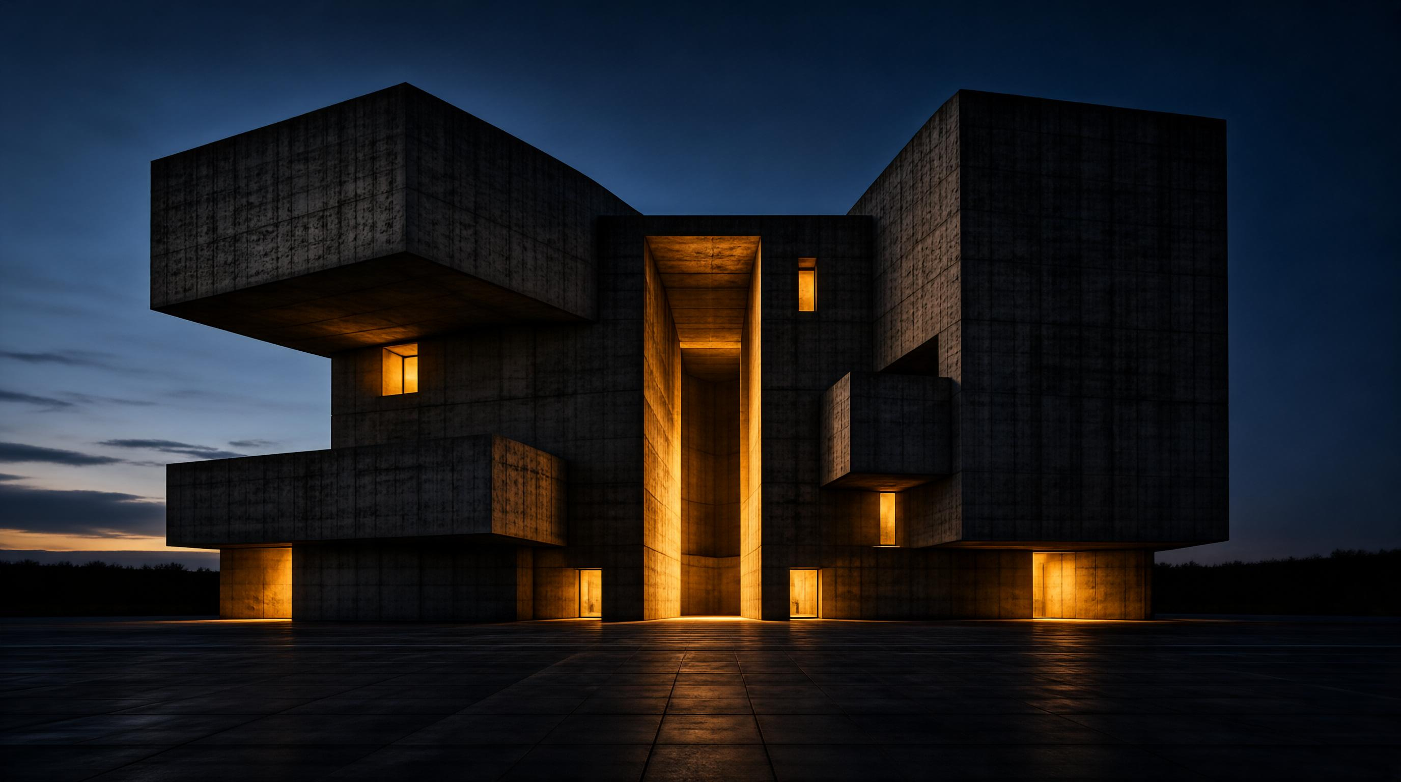 Geometric Concrete Building at Dusk