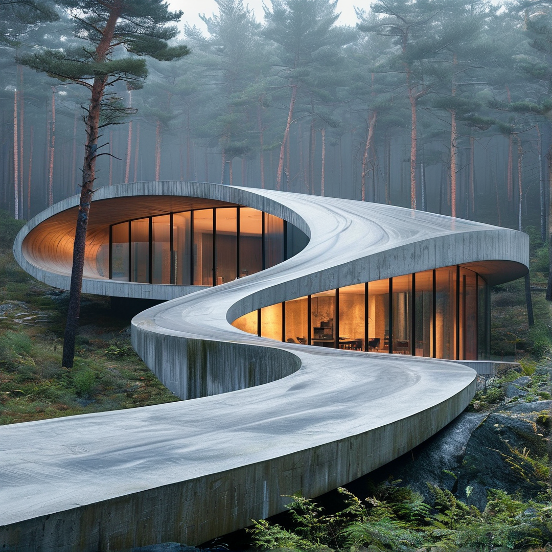 Curved Concrete Forest House